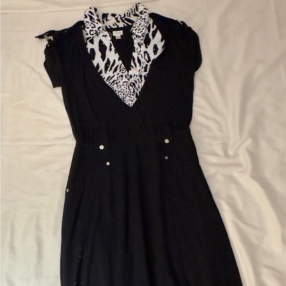 Cache Black Dress with White Pattern